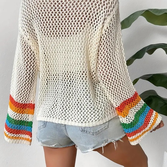 2. Crochet Open Front Cardigan, Long Sleeve Hollow Out Cardigan - Picture 5 of 6